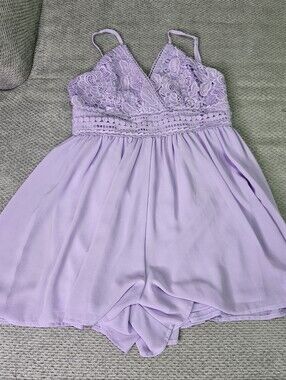 Lavender Romper With Lace Detail, Small
